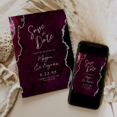 Invitation Burgundy Agate Silver Script Wedding Save the Date