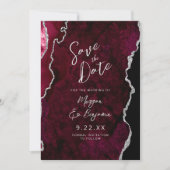 Invitation Burgundy Agate Silver Script Wedding Save the Date (Devant)