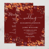 Invitation Burgundy All In One Autumn Fall Floral Wedding (Devant / Derrière)
