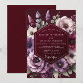 Invitation Burgundy Amethyst Bloom Wedding (Devant / Derrière)