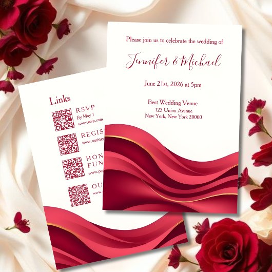 Invitation Burgundy and Ivory Wedding All in One