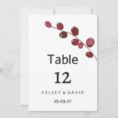 Invitation Burgundy aquarelle baies florales Numéro du tablea (Devant)