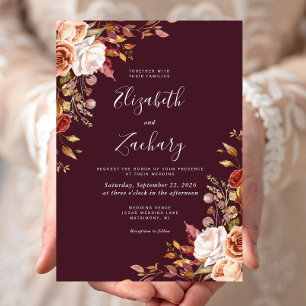 Invitation Burgundy Aquarelle Chute Mariage Floral