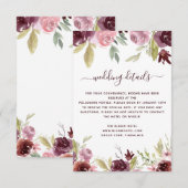 Invitation Burgundy Aquarelle Floral Flower Détails du Mariag (Devant / Derrière)