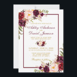 Invitation Burgundy Aquarelle Floral Gold Wedding Inviter BF<br><div class="desc">Elégante aquarelle Bourgogne Faire-part de mariage Floral et Or - Cadre Bourgogne</div>