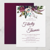 Invitation Burgundy Aquarelle Floral Spray Mariage blanc (Devant / Derrière)