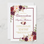 Invitation Burgundy Aquarelle Florale Or Quinceanera (Devant)