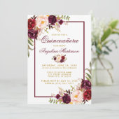 Invitation Burgundy Aquarelle Florale Or Quinceanera (Debout devant)