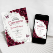 Invitation Burgundy Aquarelle Florale Quinceanera