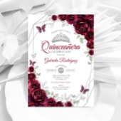 Invitation Burgundy Aquarelle Florale Quinceanera
