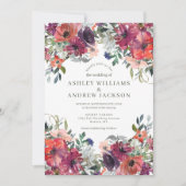 Invitation Burgundy Aquarelle Florale Rustique Jardin Mariage (Devant)