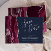 Invitation Burgundy Argent Agate Marine Bleu Enregistrer la d