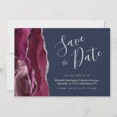 Invitation Burgundy Argent Agate Marine Bleu Enregistrer la d (Devant)