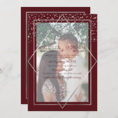 Invitation Burgundy Argent Confetti Geo Mariage photo frontiè (Devant / Derrière)