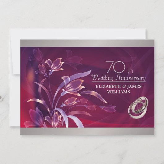Invitation Burgundy Argent Floral 70e Anniversaire de Mariage (Devant)