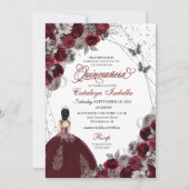 Invitation Burgundy Argent Parties scintillant papillon Quinc (Devant)