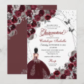 Invitation Burgundy Argent Parties scintillant papillon Quinc (Devant / Derrière)