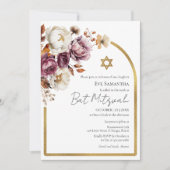 Invitation Burgundy Automne Fleurs Bat Mitzvah Photo (Devant)