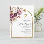 Invitation Burgundy Automne Fleurs Bat Mitzvah Photo (Debout devant)