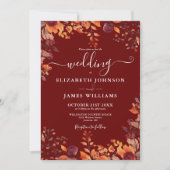Invitation Burgundy Autumn Fall Floral Photo Wedding (Devant)