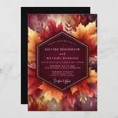 Invitation Burgundy Autumn Leaf Celebration Wedding (Devant / Derrière)