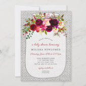 Invitation Burgundy baby shower de bocal de mason floral (Devant)