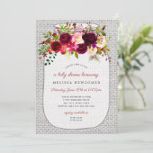 Invitation Burgundy baby shower de bocal de mason floral (Debout devant)
