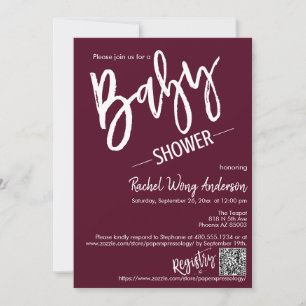 Invitation Burgundy Baby shower de script minimal QR Code pho