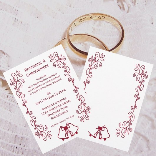 Invitation Burgundy Bells Scrollwork Design Mariage