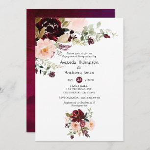 Invitation Burgundy Berry et Blush Floral Engagement Party