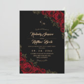 Invitation Burgundy Black and Gold Rose Floral Boho Wedding (Debout devant)