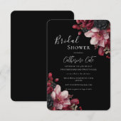 Invitation Burgundy & Black Elegant Floral Bridal (Devant / Derrière)