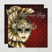 Invitation Burgundy Black Gold Masquerade Party (Devant / Derrière)