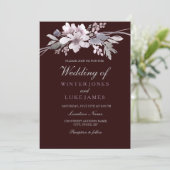 Invitation Burgundy Blanc Floral Violet Mariage (Debout devant)