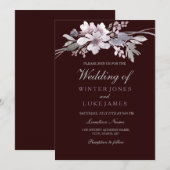 Invitation Burgundy Blanc Floral Violet Mariage (Devant / Derrière)