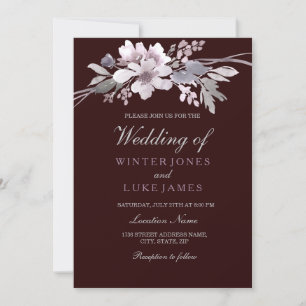 Invitation Burgundy Blanc Floral Violet Mariage