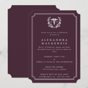 Invitation Burgundy/Blanc MD Caduceus Docteur Graduation