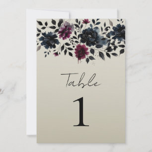 Invitation Burgundy Bleu Minuit Floral Almond Mariage Encre