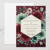 Invitation Burgundy Bloom Assemblage Wedding (Devant / Derrière)