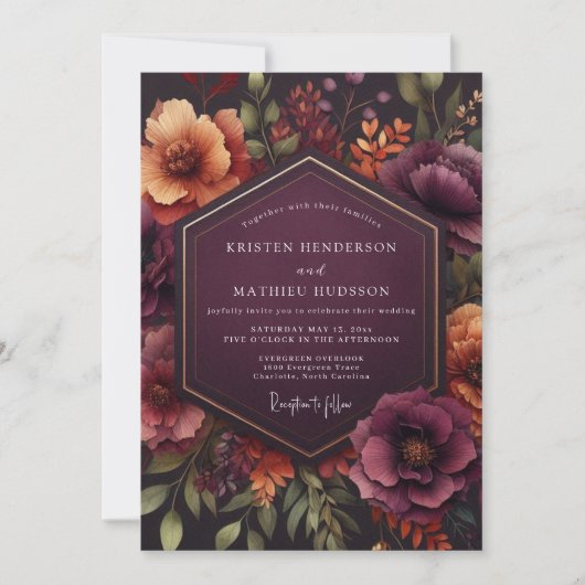 Invitation Burgundy Bloom Autumn Wedding (Devant)
