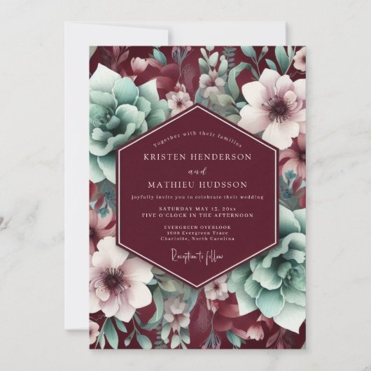 Invitation Burgundy Bloom Elegance Wedding (Devant)