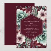 Invitation Burgundy Bloom Elegance Wedding (Devant / Derrière)