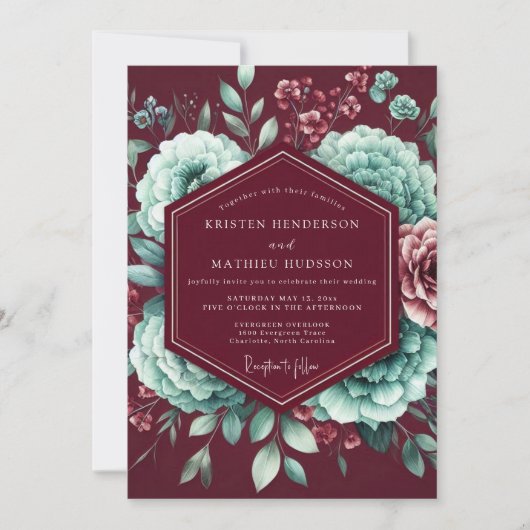 Invitation Burgundy Bloom Enchantment Wedding (Devant)
