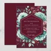 Invitation Burgundy Bloom Enchantment Wedding (Devant / Derrière)