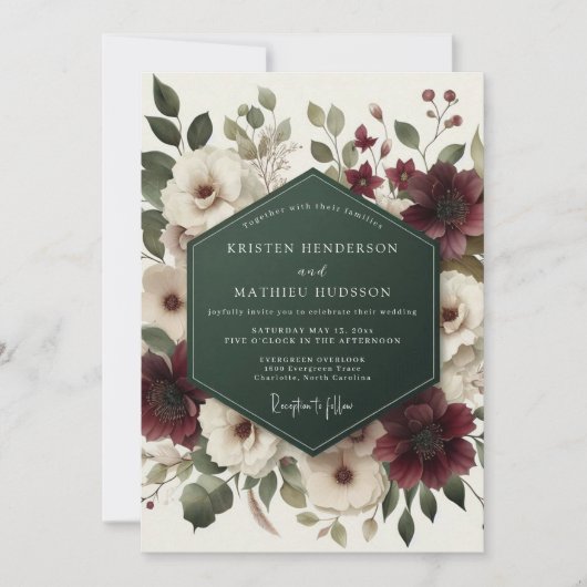 Invitation Burgundy Bloom Ethereal Wedding (Devant)