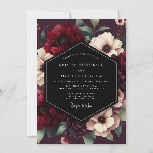 Invitation Burgundy Bloom Luxe Wedding (Devant)