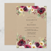 Invitation Burgundy Bloom Meadow Wedding (Devant / Derrière)