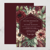 Invitation Burgundy Bloom Nocturne Wedding (Devant / Derrière)