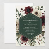 Invitation Burgundy Bloom Romance Wedding (Devant / Derrière)