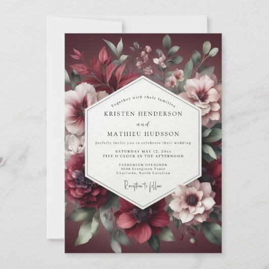 Invitation Burgundy Bloom Wedding (Devant)